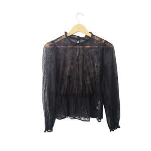 Banana Republic Romantic Whimsigoth Sheer Lace Top Black Size XS